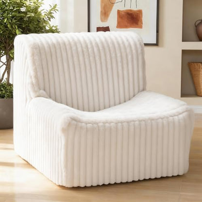 32'' Accent Chair Armless, Boneless Space-Saving Reading Chairs with Spacious Seating, Comfy Faux Fur Cover, Ideal Floor Couch for Bedroom, Living Room,College, Apartment(White)