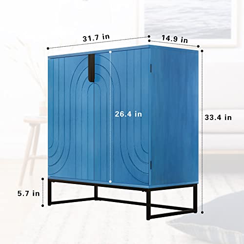 Sideboard Buffet Cabinet with Storage, Modern Accent Cabinet Adjustable Shelves Wooden Storage Cabinets for Kitchen, Dining Room, Living Room, Coffee Bar, Garage, Entryway, Antique Blue