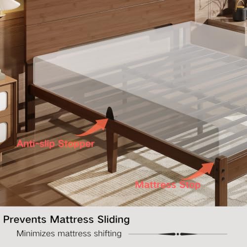 14" Solid Bamboo Wood King Size Bed Frames with Headboard, Brown, view 6