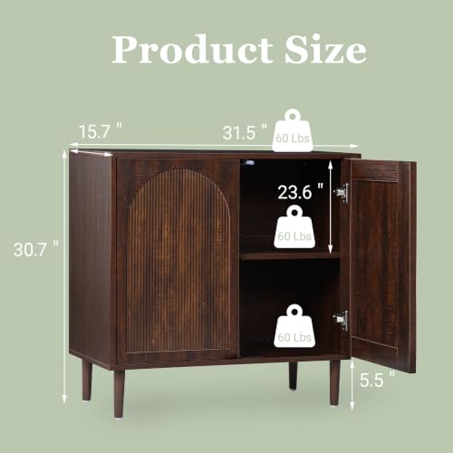 31.5” Dark Walnut Sideboard Buffet Cabinet with Storage Set of 3, view 3