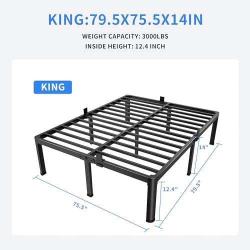 14 Inch King Metal Platform Bed Frame with Round Corner Legs, view 4