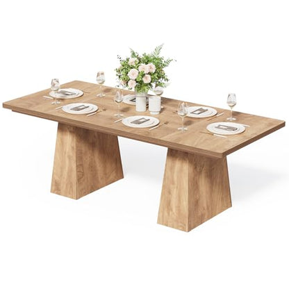 Dining Table for 6 People, Wooden Table, Rectangle Furniture with Heavy Duty Legs, Modern Kitchen Table for Home, Dining Room, Oak