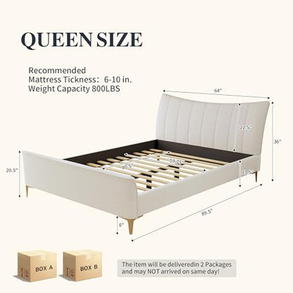 Queen Size Platform Bed Frame, Beige, view 3