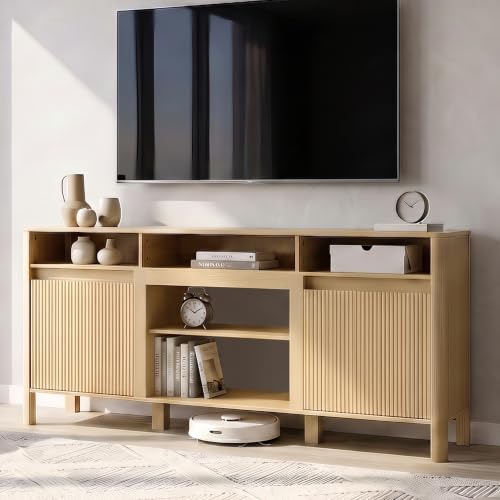 68" Mid Century Modern TV Stands for Living Room, Fulted TV Stand, view 2