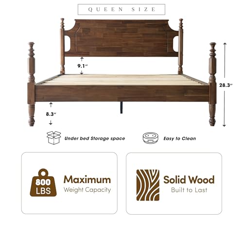 Solid Wood Queen Size Platform Bed Frame with Headboard & Footboard, view 3