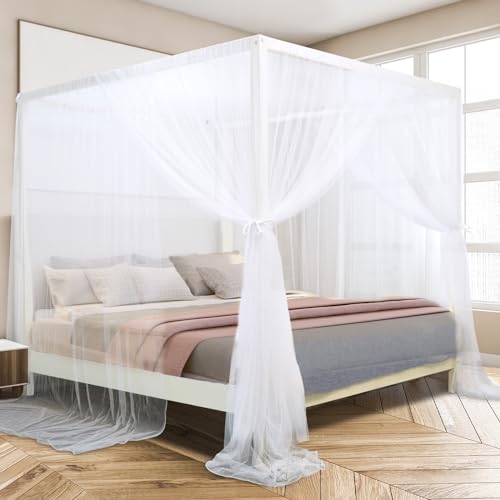 Canopy Bed Curtains for King/Queen Size Bed, White, view 3