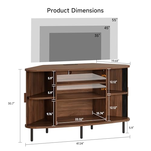 47" Corner TV Stand, Corner Cabinet with Sliding Door, Walnut, view 3