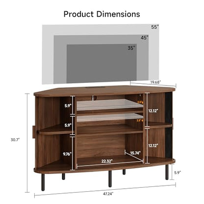 47" Corner TV Stand, Corner Cabinet with Sliding Door, Walnut, view 3