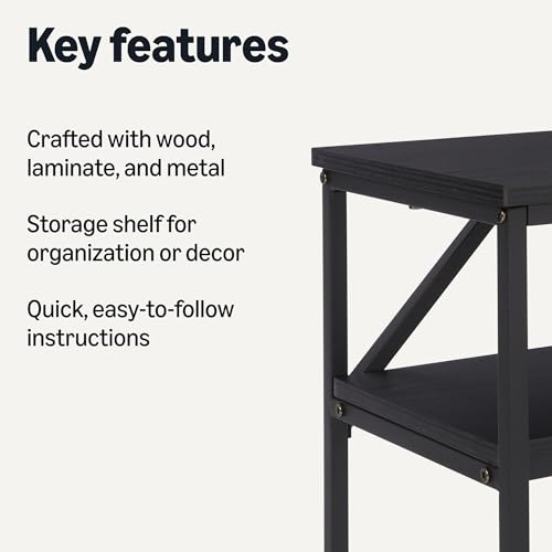 Rectangular Console Table with Storage Shelf, Steel Frame, 39x31x11.8 in, Black