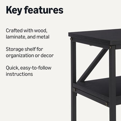 Rectangular Console Table with Storage Shelf, Steel Frame, 39x31x11.8 in, Black