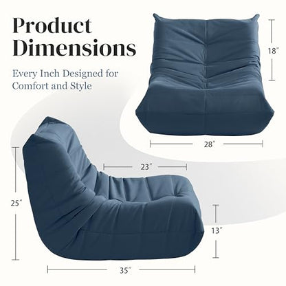 Bean Bag Chair, Fireside Chair Bean Bag Sofa for Adults, Bean Bag Chairs for Teens with High-Resilience Foam, Memory Foam & Non-Slip Base Bean Bag for Living Room, Bedroom, Office (Suede, Dark Blue)