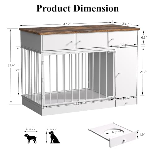 Dog Crate Furniture with 4 Storage & Bowl Design, 48’’ Dog Kennelf Indoor, view 2