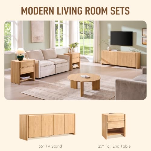 66" Modern Buffet Cabinet w/Storage, Large Sideboard, Natural, view 7