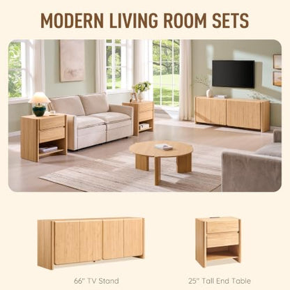 66" Modern Buffet Cabinet w/Storage, Large Sideboard, Natural, view 7