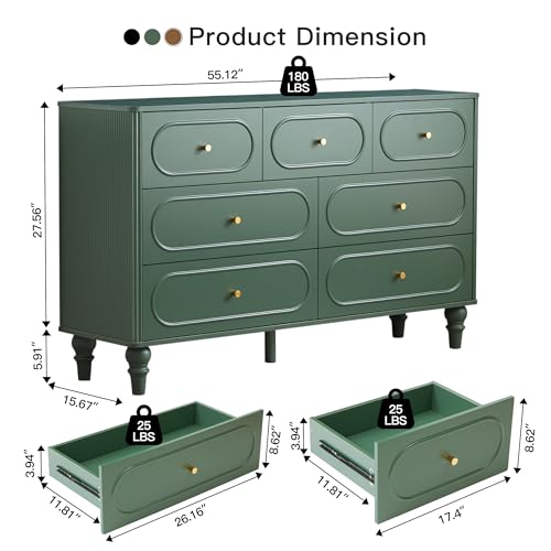 7 Drawer Fluted Dresser for Bedroom, Mid Century Modern Chest of Drawers, view 3