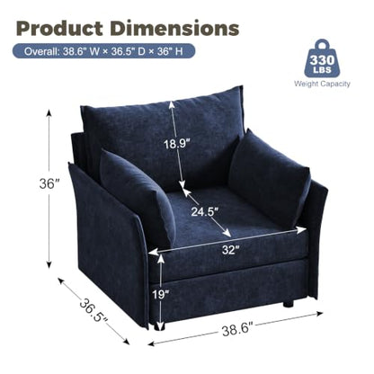 Oversized Accent Chair,Upholstered Comfy Wide Reading Armchair,Blue, view 3