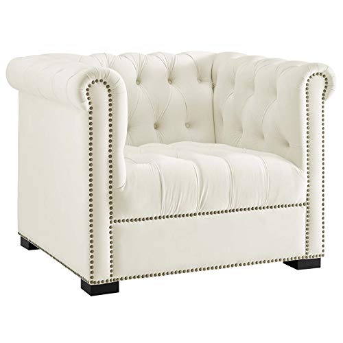 EEI-3065-IVO Heritage Upholstered Velvet Armchair, Ivory