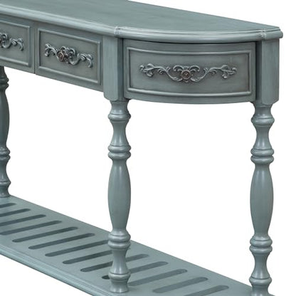 52'' Curved Half Moon Entryway Console Table with Storage, Antique Blue | Semicircular Accent Table, French Country, Solid Wood Legs, 4 Drawers, Open Shelf, Easy Assembly, for Living Room & Hallway