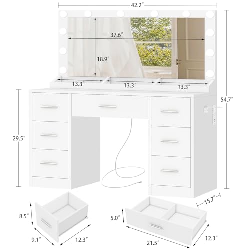 Vanity with Large Mirror and 12 LED Lights, view 4