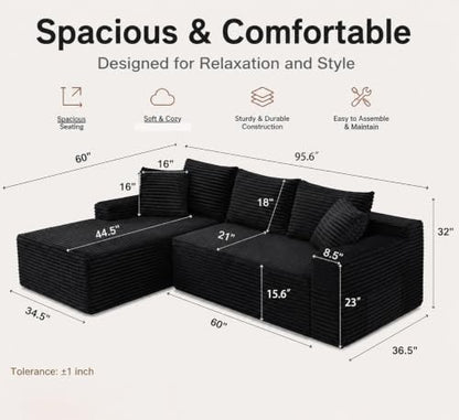 96" Cloud Boneless Sectional Couches with Chaise for Living Room