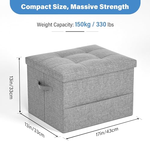 Storage Ottoman Foot Rest Stool, Holds Up to 350lbs, 43L, Foldable | Small Ottoman with Storage, Foot Rest Stool with Thicker Foam Padded Seat, 17x13x13in, Drak Gray