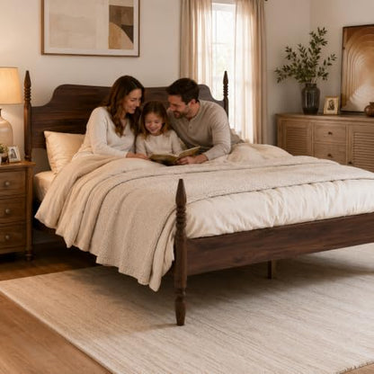 King Size Wood Platform Bed Frame with Tall Curved Headboard, view 7