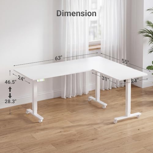 63''*55'' L Shaped Standing Desk Adjustable Height, White, view 4