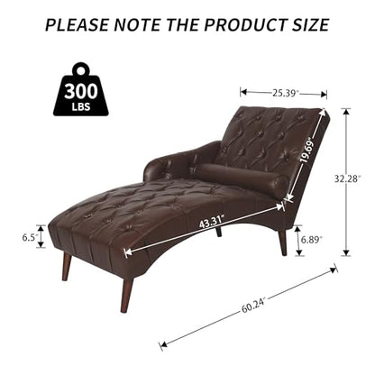PU Leather Chaise Lounge Chair Indoor, Side Armrest, Dark Brown, view 3