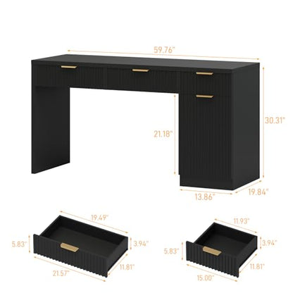 60" Executive Desk with Fluted Drawers, Fluted Desk, Black, view 3