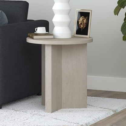 20" Round Side Table, Nightstand, End Table, Beech White | Scandinavian-inspired round end table with an X-base and clean lines for living rooms, offices, or bedrooms