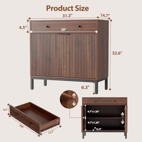 Sideboard Buffet Cabinet Storage, Modern Console Fluted Credenza, view 3