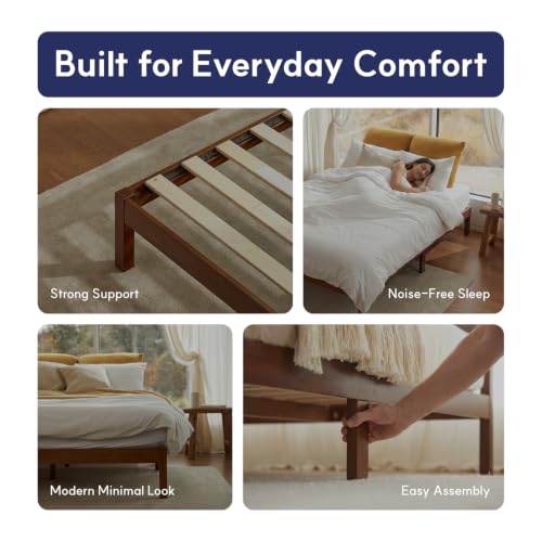 Queen Bed Frame Classic Solid Pine Wood Platform, Noise Free, Under Bed Storage, view 4