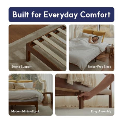 Queen Bed Frame Classic Solid Pine Wood Platform, Noise Free, Under Bed Storage, view 4