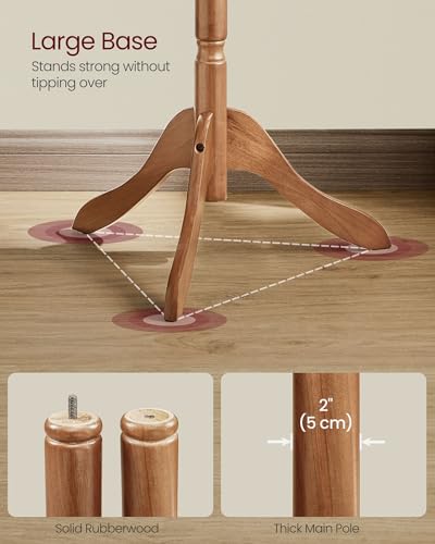 VASAGLE Solid Wood Coat Rack and Stand, Free Standing Hall Coat Tree with 10 Hooks for Hats, Bags, Purses, for Entryway, Hallway, Rubberwood, Caramel Brown URCR03WN