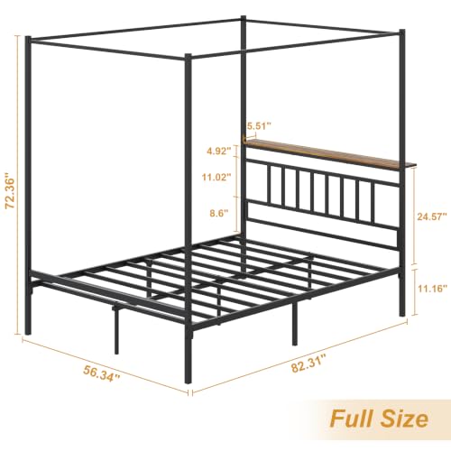 Full Canopy Bed Frame with Storage Headboard Minimalist Style 4 Posters Bed, view 3