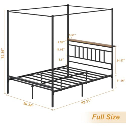 Full Canopy Bed Frame with Storage Headboard Minimalist Style 4 Posters Bed, view 3