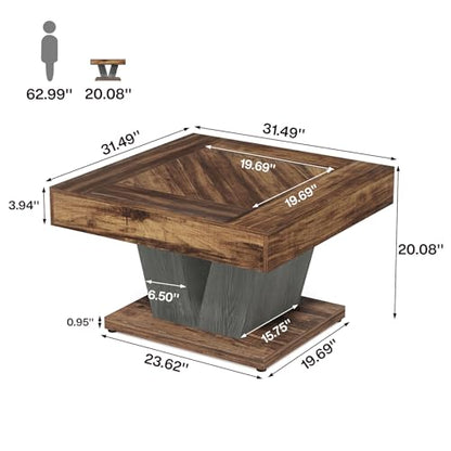 Tribesigns Square Coffee Table, Wood Center Table for Living Room, 31.5" Modern Cocktail Tea Accent Table, Rustic Brown & Black