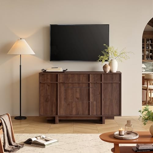 47.2" Buffet Cabinet with Storage, Skeleton Line Design, Walnut, view 6