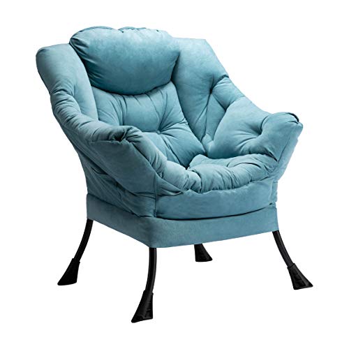 Lazy Chair with Armrest and Side Pocket, Comfy Accent Lounge Chair,Leisure Sofa Armchair for Living Room, Bedroom, Dorm, or Small Spaces, Oversized Reading Sofa Chair, Textured Blue