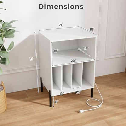 Record Player Stand with Charging Station, Turntable Stand with Storage Cabinet, view 4