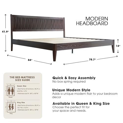 King Size Solid Wood Platform Bed Frame with Headboard & Footboard, view 3