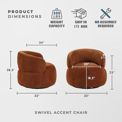 Modern Barrel Swivel Accent Chair - Upholstered Soft Chenille Fabric with Metal Base, 360 Degree Round Swivel Accent Chair for Living Room, Bedroom, Office, No Assembly Required, Rusty Orange