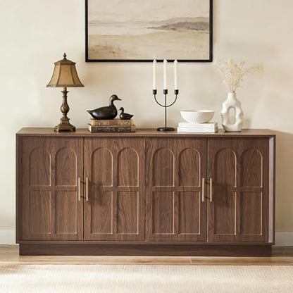 Arched Sideboard Buffet Cabinet with Storage, Walnut, view 7