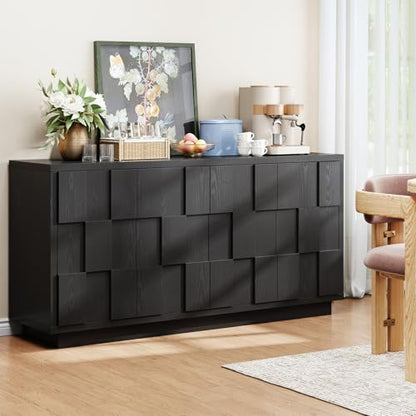 60" Sideboard Buffet Cabinet with Adjustable Shelves Storage,Black, view 4