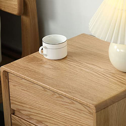 Night Stand Bedside Table Bedroom Furniture Double Drawer Locker White Oak Cabinet Nightstands Solid Wood