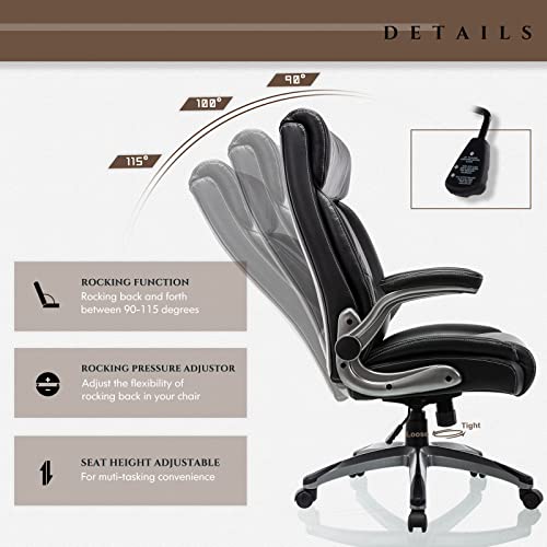 Executive Office Ergonomic Chair with Thick Bonded Leather, Flip-up Armrests, view 8
