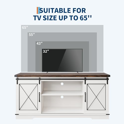 Farmhouse TV Stand with Sliding Barn Doors for TVs up to 65" | Entertainment Center, Media Cabinet with Flexible Storage, Adjustable Shelves and Ample Space, for Living Room Bedroom
