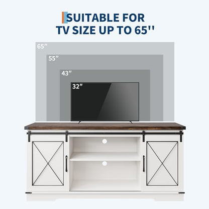 Farmhouse TV Stand with Sliding Barn Doors for TVs up to 65" | Entertainment Center, Media Cabinet with Flexible Storage, Adjustable Shelves and Ample Space, for Living Room Bedroom