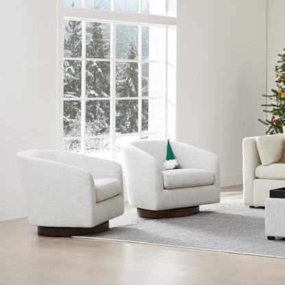 CHITA Swivel Accent Chair, FSC Certified Wood Frame, Fully Assembled, Ivory | Fabric Barrel Arm Chair with 360° Swivel Solid Wood Base, Mid Century Modern Living Room Chair, 31"x31"x28", 350 Lb Capacity
