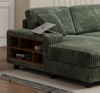 137” Oversized Corduroy Sectional Sleeper Sofa with Double Storage Chaise, U Shaped 4 Seat Sectional Couch,Green